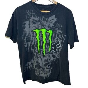 Vintage Fox Racing Monster Energy T-Shirt Mens L Black Ricky Carmichael Moto Y2K
